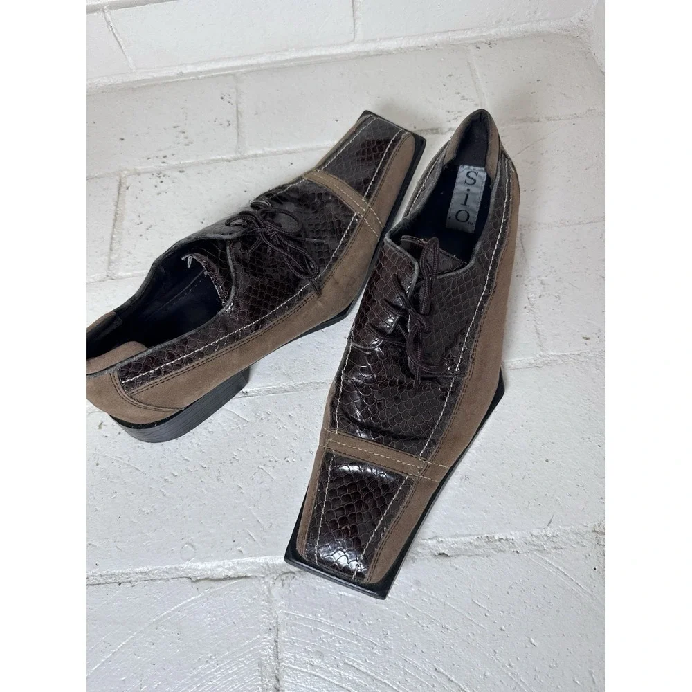 SIO Brown Two Tone Reptile Print Shoes Square Toe Oxford Size‎ 10 P6096BRW
